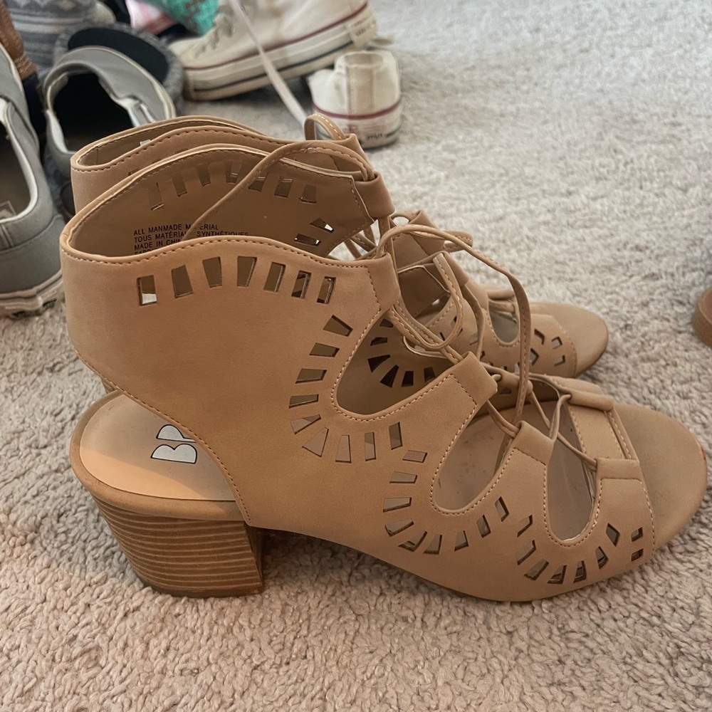 BP tan lace up heels